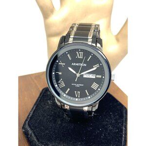 Armitron Men's Watch 20-4935TB Quartz Day Date Black Silver Stainless Steel 41mm